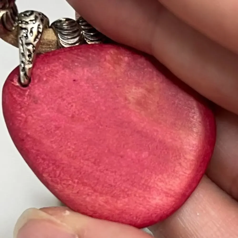 New York & Company Red Dyed Wood Pendant Leather Cord Necklace